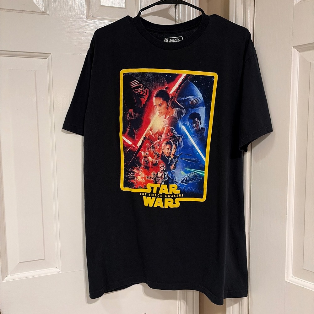 Star Wars Mens The Force Awakens Graphic T-Shirt Black XL Movie Saga Premiere